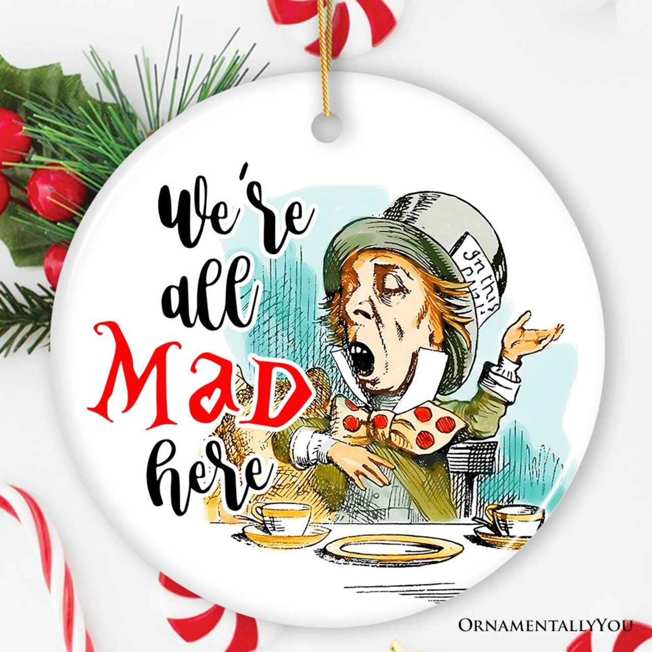 The Mad Hatter Tea Party Ornament, Vintage 1860s Christmas Decor